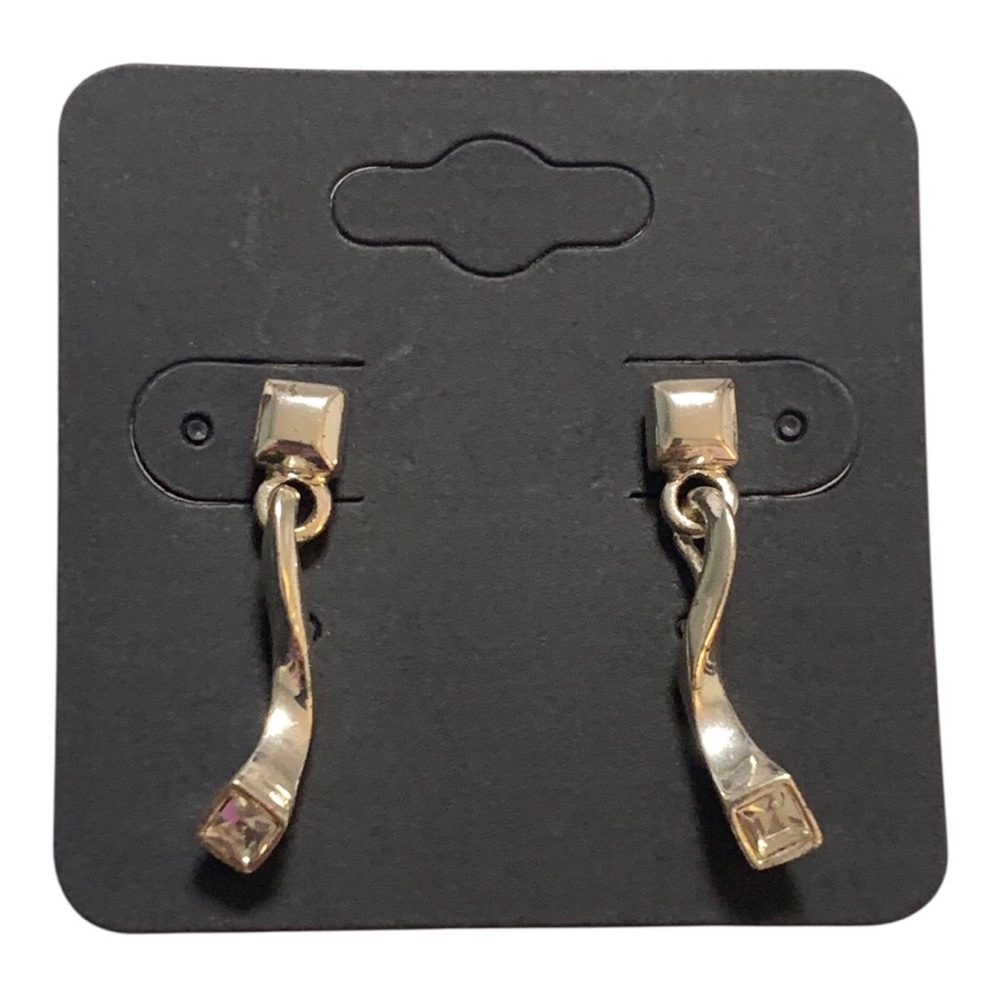 Silver-tone wavy bar earrings with crystal accents